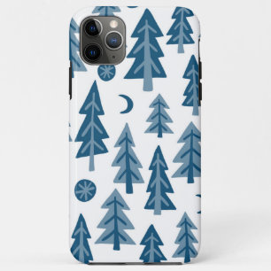 Blue Winter Forest Moon Stars Pattern iPhone 11 Pro Max Case