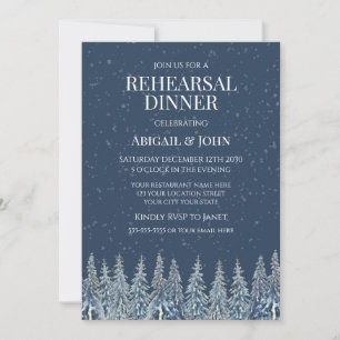 Blue Winter Forest Rustic Rehearsal Dinner Invitation