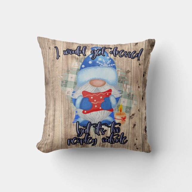 Blue Winter Funny Gnome Too Peopley Outside Cushion (Front)