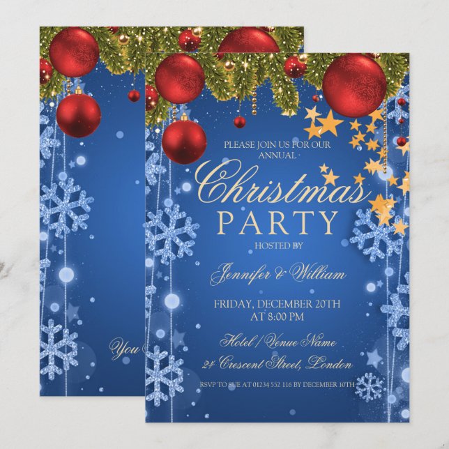 Blue Winter Glam Christmas Holiday Party Invitation (Front/Back)