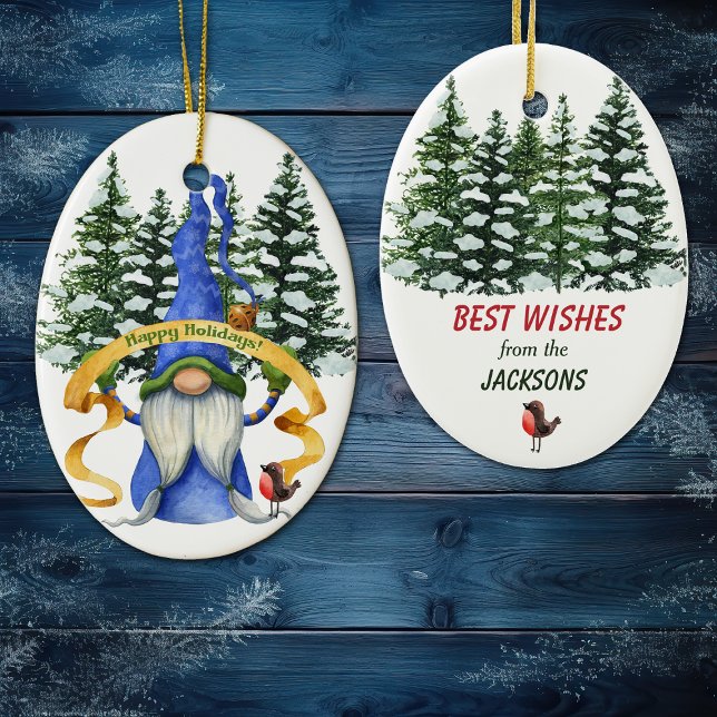 Blue Winter Gnome Holiday Wishes Ceramic Tree Decoration (Creator Uploaded)