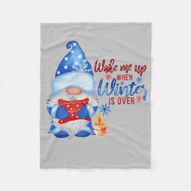 Blue Winter Gnome With Pillow Candle Fleece Blanket (Front)