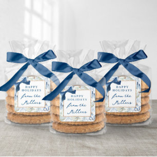 Blue Winter Grandmillennial Christmas Gift Square Sticker