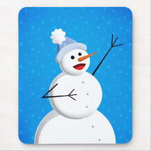 Blue Winter Happy Snowman Mouse Mat