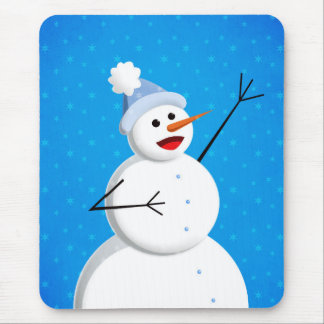Blue Winter Happy Snowman Mouse Mat