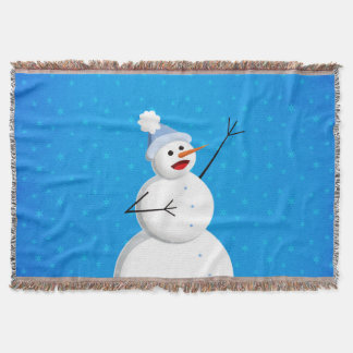 Blue Winter Happy Snowman Throw Blanket