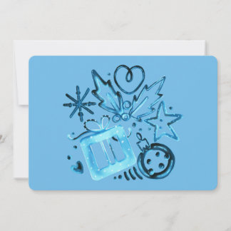 Blue Winter Holiday Card with Snowflakes and Gift