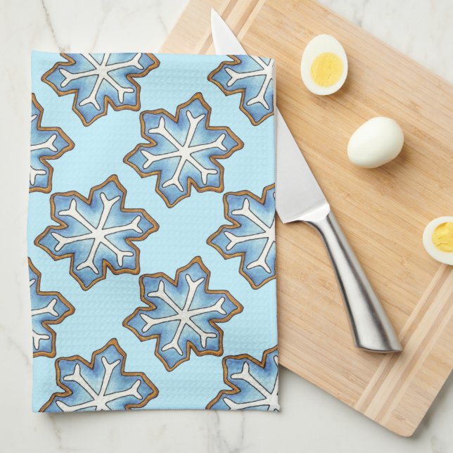 Blue Winter Holiday Hanukkah Christmas Snowflakes Tea Towel (Quarter Fold)