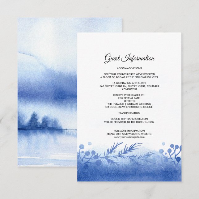 Blue Winter Landscape Wedding Details Card (Front/Back)