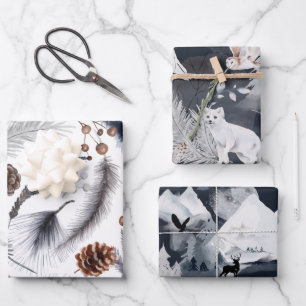 Blue Winter Landscape Wrapping Paper Sheets