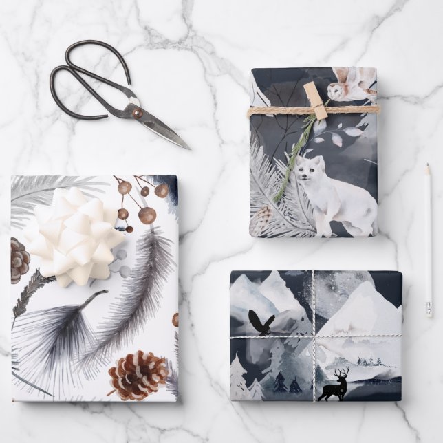 Blue Winter Landscape Wrapping Paper Sheets (Front)