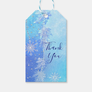 Blue Winter Leaves & Snowflakes Elegant Favour Gift Tags