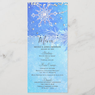 Blue Winter Leaves & Snowflakes Wedding Menu