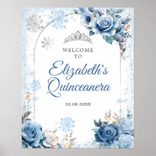 Blue Winter Magical Snowflake Quinceanera Welcome Poster