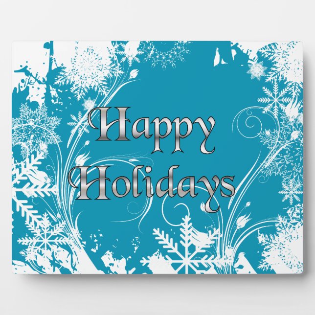 Blue Winter Meadow - Happy Holidays Plaque (Front)