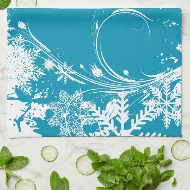 Blue Winter Meadow - Happy Holidays Tea Towel (Folded)