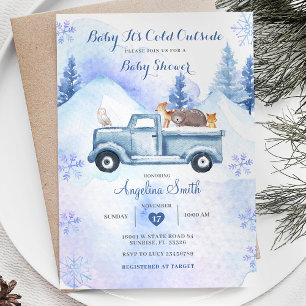 Blue Winter Mountain Woodland Baby Shower  Invitation