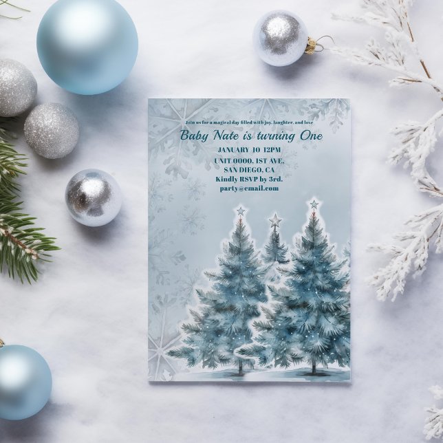 Blue Winter Onederland 1st Birthday Invitation (Creator Uploaded)