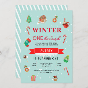 Blue Winter Onederland First Birthday Invitation