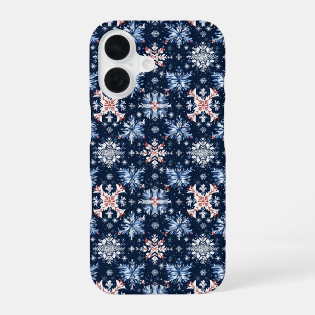 Blue Winter Pattern iPhone 16 Case (Back)