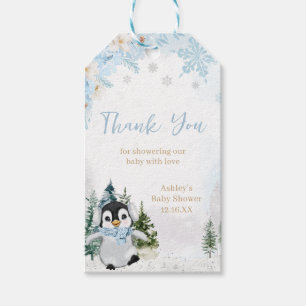 Blue Winter Penguin Baby Shower Favour Tags