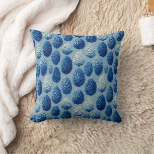 Blue Winter Pine Cone Pattern Cushion