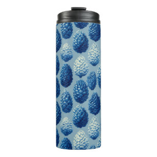 Blue Winter Pine Cone Pattern Thermal Tumbler