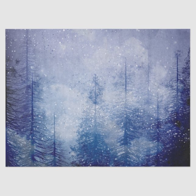Blue Winter Pine Tree Forest Decoupage Tissue Paper (Front)