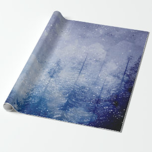 Blue Winter Pine Tree Forest Wrapping Paper