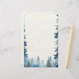 Blue winter pine trees lined stationery