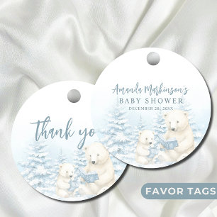 Blue Winter Polar Bear Watercolor Baby Shower Favour Tags