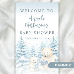 Blue Winter Polar Bear Watercolor Welcome Banner