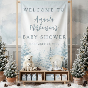 Blue Winter Polar Bear Watercolor Welcome Banner