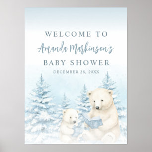 Blue Winter Polar Bear Watercolor Welcome Sign