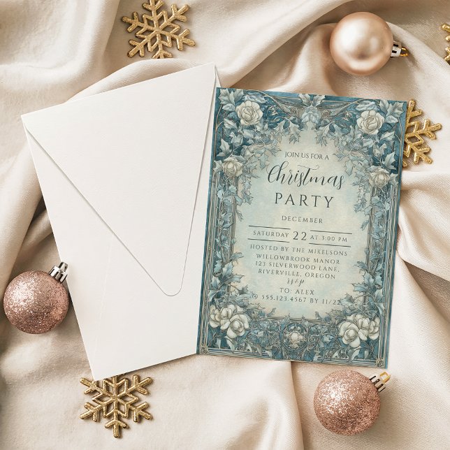 Blue Winter Rose Christmas Invitation (Creator Uploaded)
