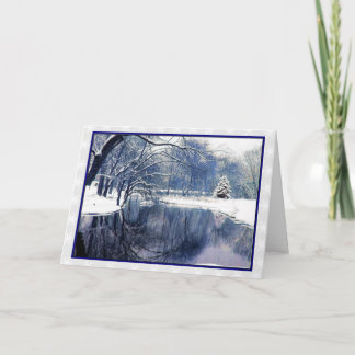 Blue Winter Scene Christmas Greeting Card