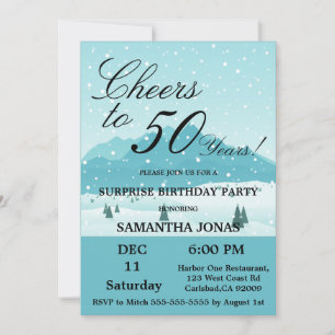 Blue Winter scenery Blue Surprise 50th Birthday Invitation