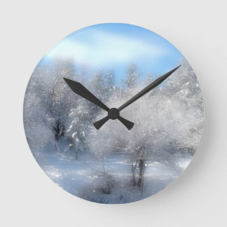 Blue Winter Sky Round Clock