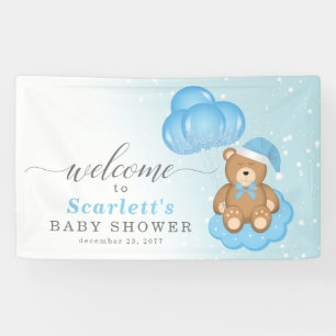 Blue Winter Sleepy Bear Baby Shower Welcome Sign