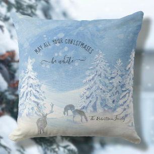 Blue Winter Snow Christmas be White Family Name Cushion