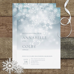Blue Winter Snow Modern Wedding Invitation