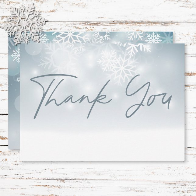 Blue Winter Snow Modern Wedding  Thank You Card (Blue Winter Snow Modern Wedding Thank You Card)
