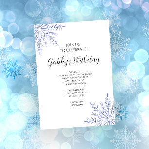 Blue Winter Snowflake Birthday Party Invitation