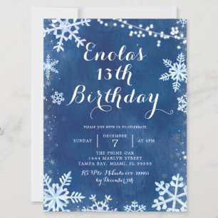 Blue Winter Snowflake Birthday party Invitation