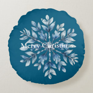Blue Winter Snowflake Christmas Round Cushion