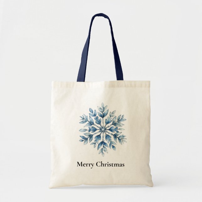 Blue Winter Snowflake Christmas Tote Bag (Front)