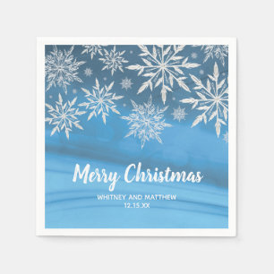 Blue Winter Snowflake Christmas Wedding Party Napkin
