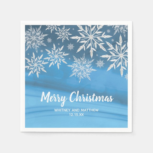 Blue Winter Snowflake Christmas Wedding Party Napkin (Front)