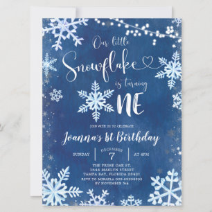 Blue Winter Snowflake First Birthday Invitation