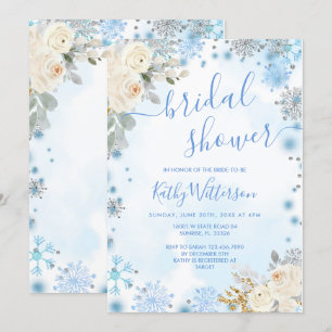Blue Winter Snowflake Floral Bridal Shower  Invitation